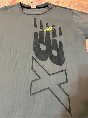 New Balance Slate Blue Short-Sleeve Graphic Tee with Neon Accent